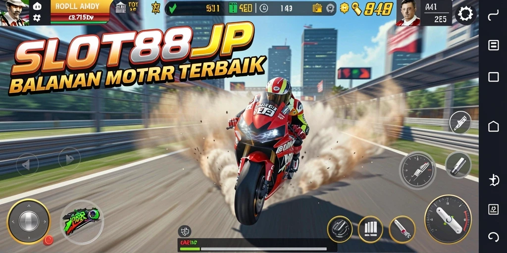 Gameplay mendebarkan SLOT88JP dengan balapan motor yang seru.